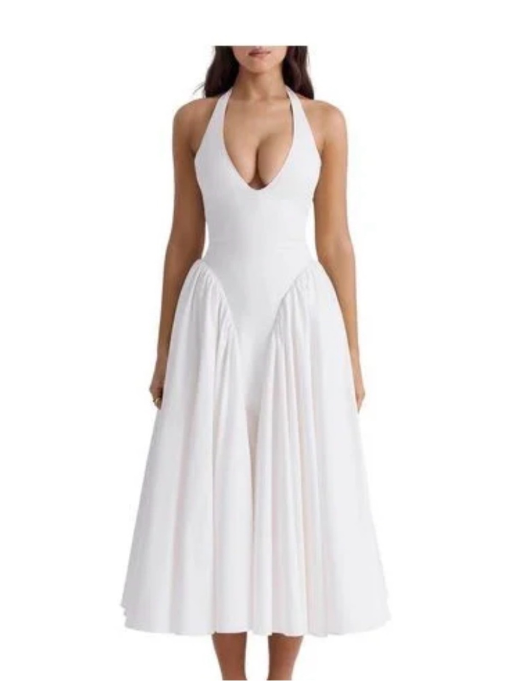 House of CB Drop Waist White Halter Dress